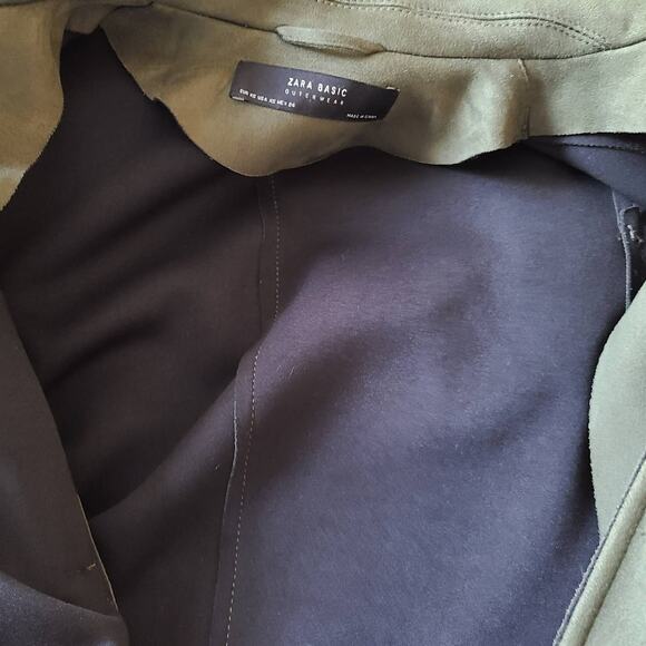 ZARA Outwear Olive Green Faux Suede Belted Moto Biker Jacket Women's Size XS - Picture 7 of 11